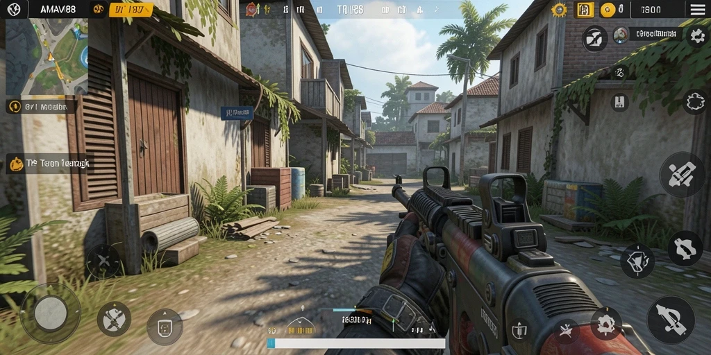 Tangkapan layar gameplay AMAVI88 dengan aksi tembak-menembak yang intens.