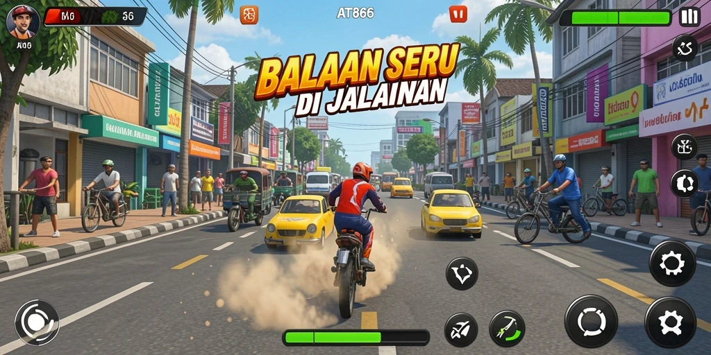 Gameplay seru dengan balapan cepat di jalanan kota.