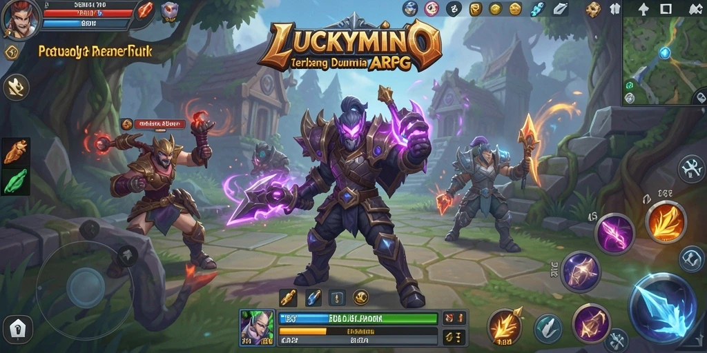 Tangkapan layar LUCKYMINO menampilkan aksi pertempuran yang intens dan mendebarkan.