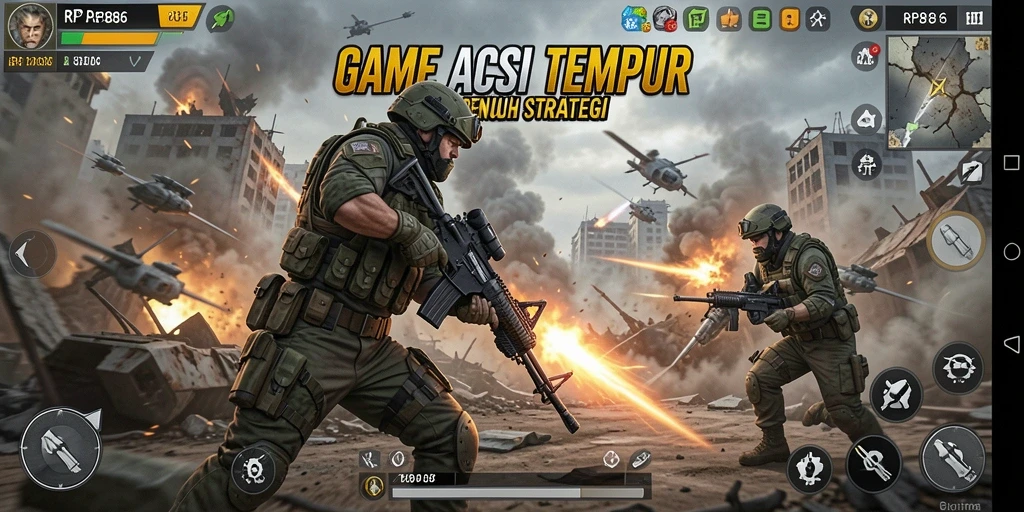 Screenshot utama RP886 menampilkan aksi tempur yang intens dan mendebarkan.
