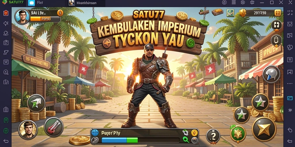 Screenshot utama SATU77 menampilkan aksi mengelola bisnis Tycoon.